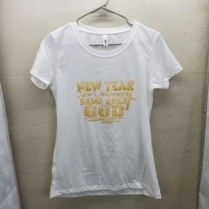 New Year Same Great God Short Sleeve T Shirt Women Size Large White NEW